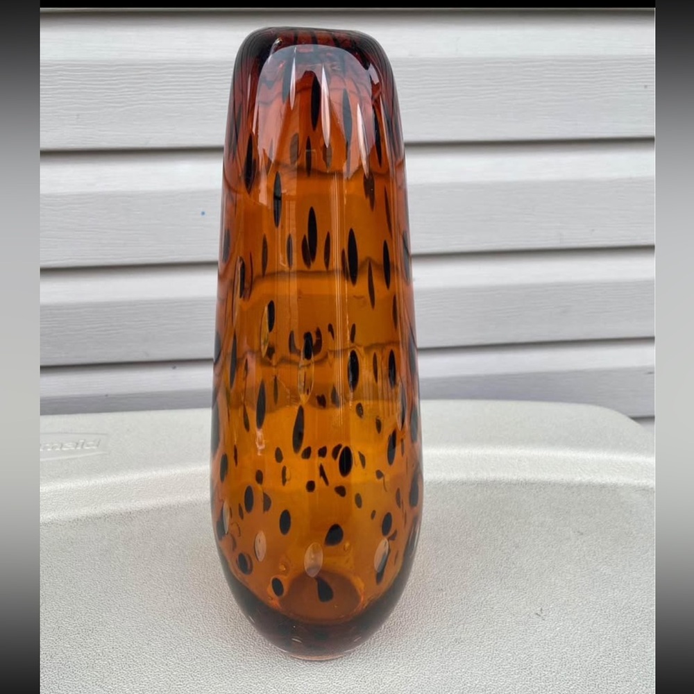 Leopard Art Glass Amber Vase Large 14" Tall Modern Contemporary Design
